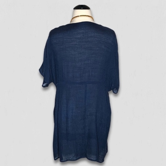 Vintage Y2K Cover Up Dress Crochet Deep V Neck Blue 3X - Picture 4 of 15